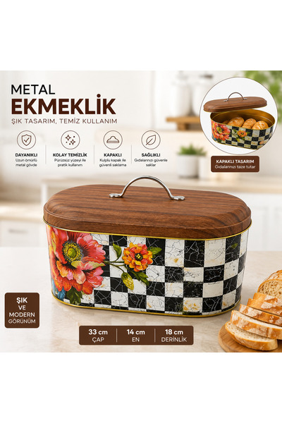 Genel Markalar İŞBİR METAL ŞIK DEKOR KULPLU KAPAKLI EKMEKLİK