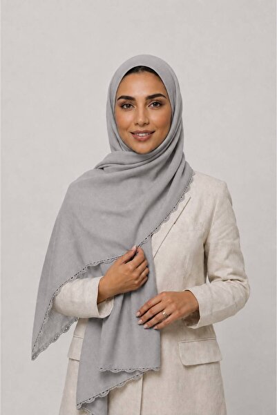 Veil Designer طرحة تركي بشغل اويه تطريز يدوي علي ثلاثة اطراف بقماش بوال يابان...