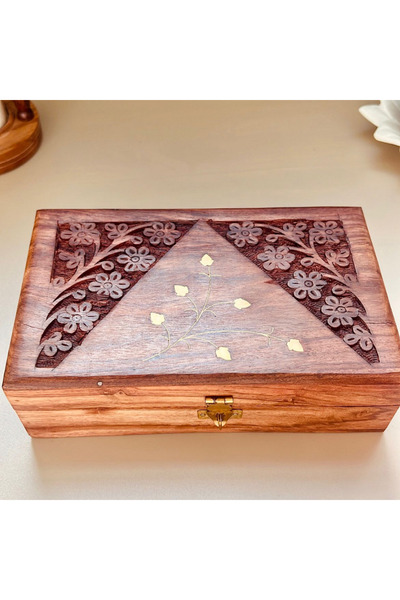 QUESERA Exquisitely Hand Brass-Filled Wooden Jewelry Box| Handmade Decorative...