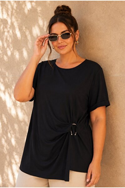 FOR ESRA BIG TREND Women's Plus Size Waist Drawstring Accessory Detail V-Neck...