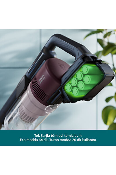 Philips 6000 Serisi Kablosuz Dikey Süpürge Yüksek Emiş Gücü Çift Batarya Elde Kullanılabilen Turbo ve Dar Aralık Aparatlı EPA Filtreli Halı Parke Temizliği Mavi XC6453