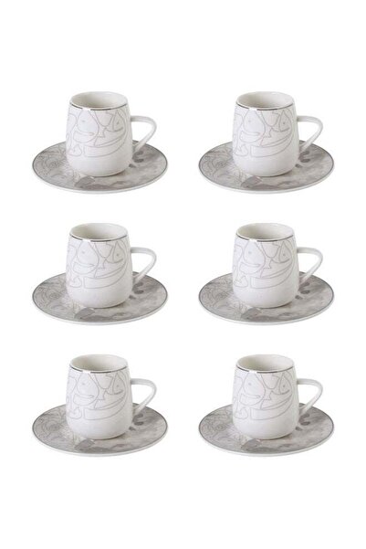Trust 12-Piece Porcelain Coffee Cup&Saucer Set Grey/Silver 100ML, Set for 6 P...