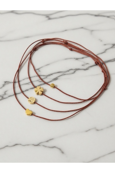 Femenino 4-Piece Brown Rope Heart, Clover, Crushed Dorica and Dorica Bead Det...