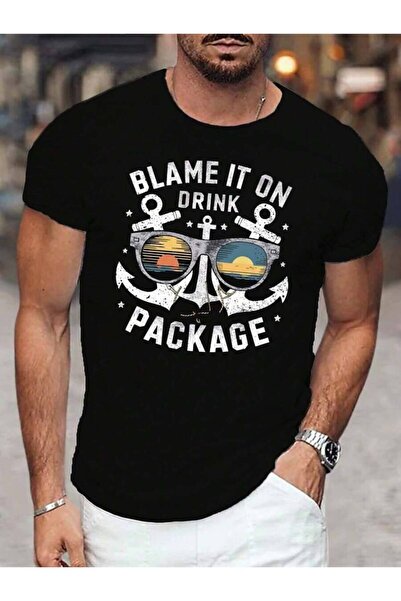 KYMC07 تي شيرت رجالي كلاسيكي من Blame It On Drink Package، مصنوع من القطن بنس...