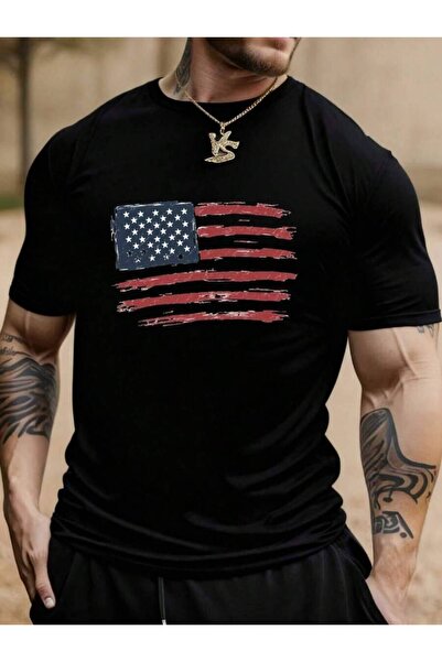 4Car تي شيرت رجالي من Ai Distressed Stars And Stripes Flag | قابل للتنفس، ياق...