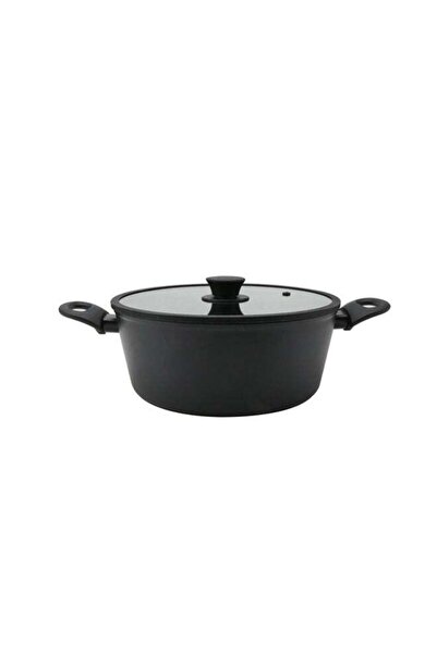 Trust Aluminium Non-Stick Cooking Pot With Glass Lid Black 22cm