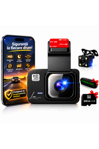Louluna Camera Auto DVR 4K Ultra HD, Dash Cam Dubla Fata WiFi GPS, Camera Fat...
