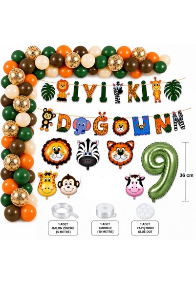 Bkmc Safari Birthday Decorations Set 1-9 Years Old Balloon Set Happy Birthday...