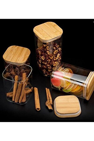 1Chase Square Glass Storage Jar with Air tight Bamboo Lid 1100 ML (37 OZ) Set...