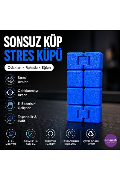 pengraph design for idea Sonsuz Küp | 3D Stres Küpü | Mavi Renk | PLA+ | 4 Adet
