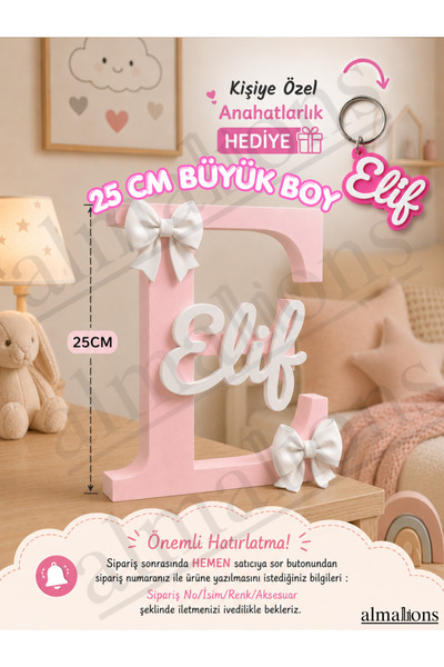 25 CM Büyük Boy Kişiye Özel Plastik İsimli Dekoratif Harf | Bebek ve Çocuk Odası İsim Süsü