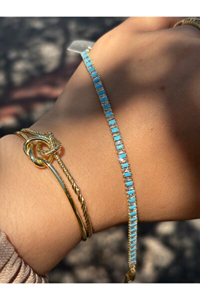 MODA Maisonlune Blue Stone Tennis Bracelet Gold Color Elegant Daily Stylish B...