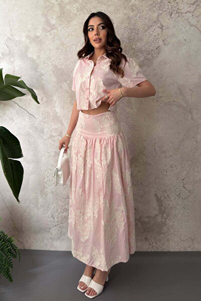 Moda Days Women's Pink Shirt-Skirt Set Shirt Skirt Set Floral Motif Corseted ...