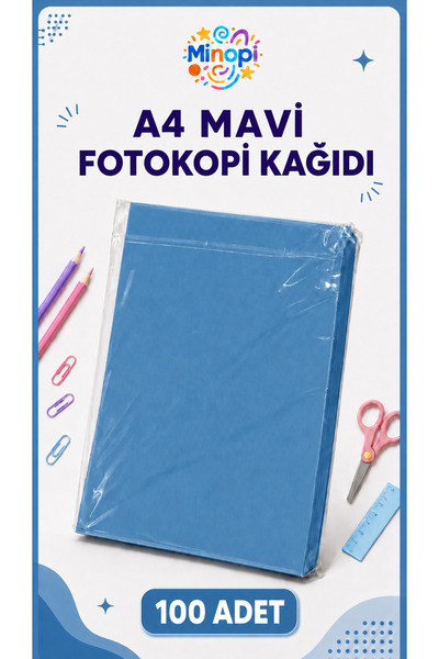 Minopi Mavi Fotokopi Kağıdı 100'lü Renkli Ofis Okul El İşi Hobi Etkinlik