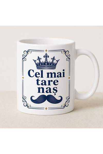 Generic Brand Cană ceramică Cel mai tare naș, model bleumarin cu mustață și c...