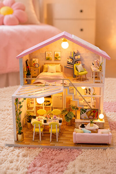 Diyarea Tatlı Anlar Evi LED Işıklı Minyatür Maket Kiti – 3D Puzzle Ahşap Kend...