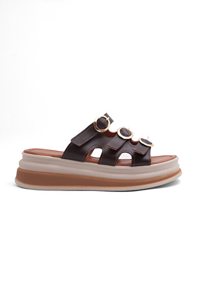 Mamito Ayakkabı Smh 335 Gold Buckle Detailed High-Sole Slippers