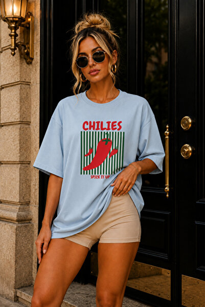 FECCY Premium Chılıes Printed Oversize Women's T-Shirt Men's T-Shirt Cotton O...