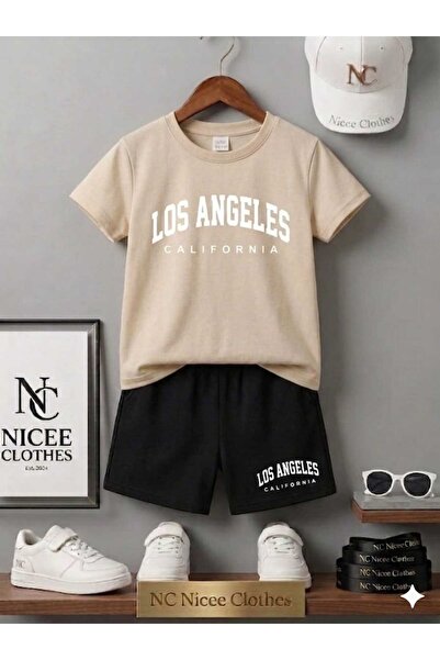 Leto Lykia Summer Children's T-Shirt Shorts Unisex (White Losangelis Printed)