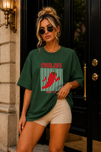 FECCY Tricou Premium Chılıes cu imprimeu, supradimensionat, pentru femei, Tri...