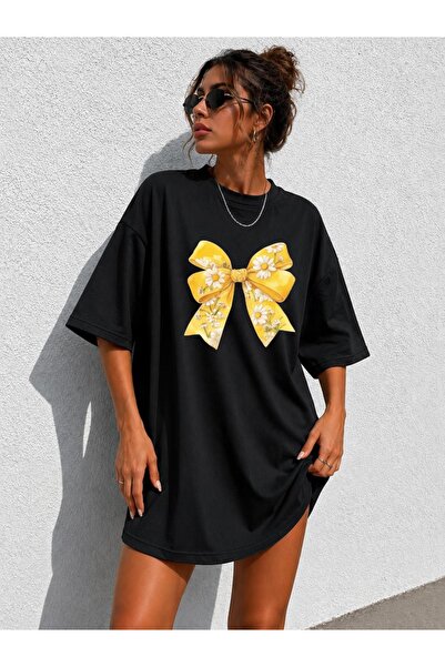 classy moda Tricou tunică extra lungă, supradimensionată, cu imprimeu cu pang...
