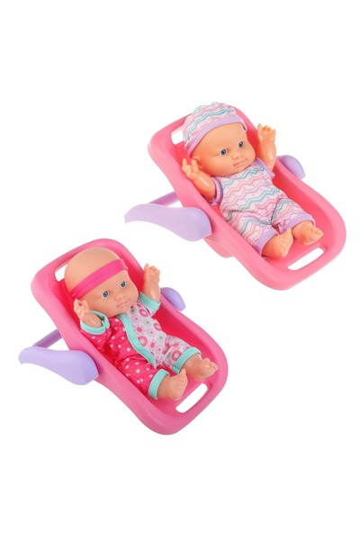 OEM 2 Păpuși bebeluș cu landule roz, mânere mov - 20x17x18cm