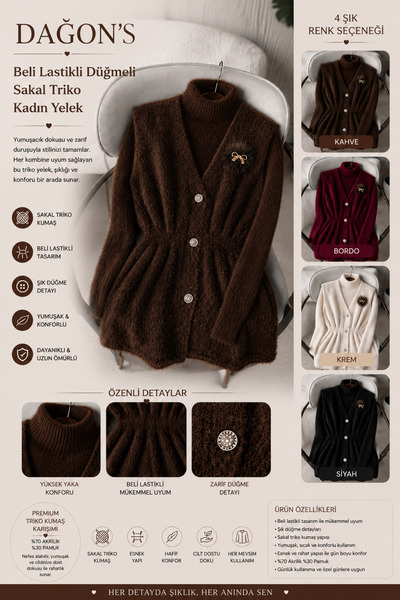 dağons Elastic Waist Buttoned Beard Knitwear Women's Vest