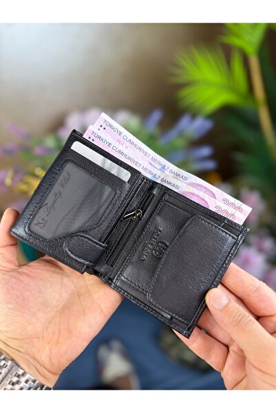 LORİS POLO Genuine Leather Black Men's Coin Pocket Wallet Ramsey