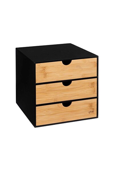 FİVE Organizator din bambus cu 3 sertare, Negru - Blackbamboo