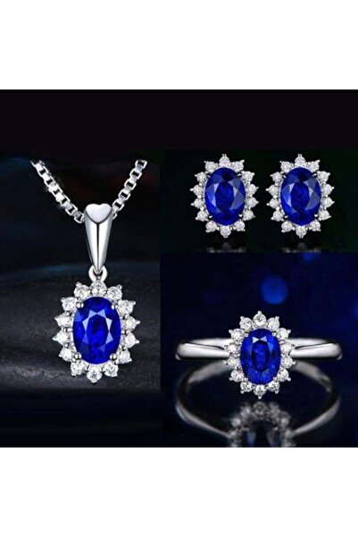 Generic Blue Sapphire Jewelry Set-Princess Natural Simulated Emerald Pendant ...