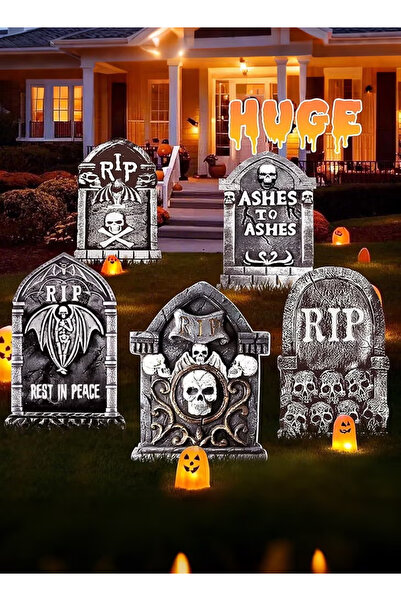 GGEROU 35cm Halloween Tombstones Decorations 5Pcs Halloween Graveyard Decorat...
