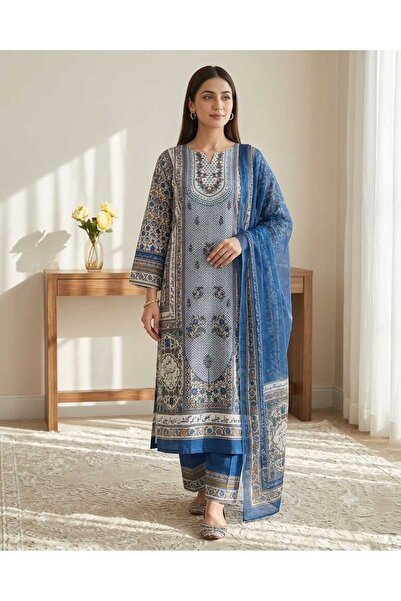 Bazm-A Fashion Atelier Affordable DarkBlue Kurti/Pajama Set
