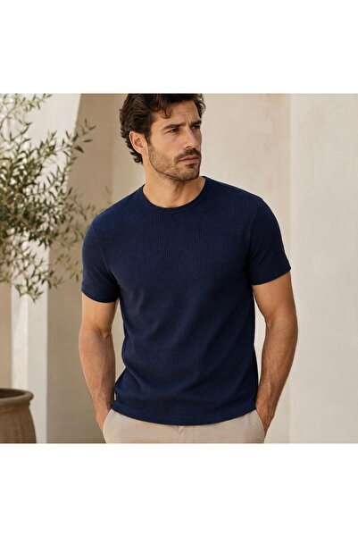 TREND EMMODA Men's Waffle Textured Crew Neck Short Sleeve T-Shirt