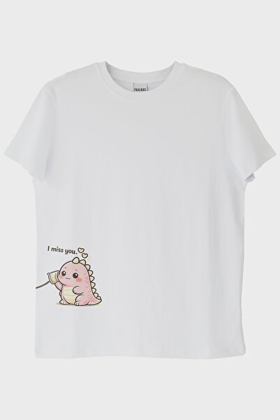 lofux I Miss You Dinosaur White T-Shirt