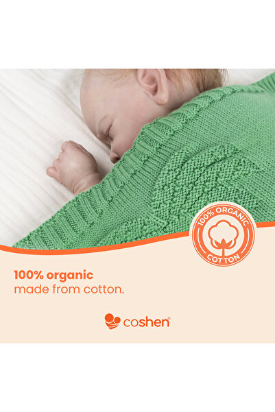 coshen %100 Organik Pamuk Triko Örgü Bebek Battaniyesi 75x100 cm - Yumuşak Ne...