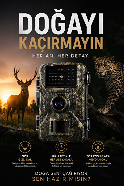 beemen 1080P Full HD Yaban Hayatı Kamerası IP66 Su Geçirmez Fotokapan 16MP Gece Görüşlü Hareket Sensörlü Av Kamera 2.0" LCD 0.8 Sn Tetikleme 32GB TF Kart Destekli