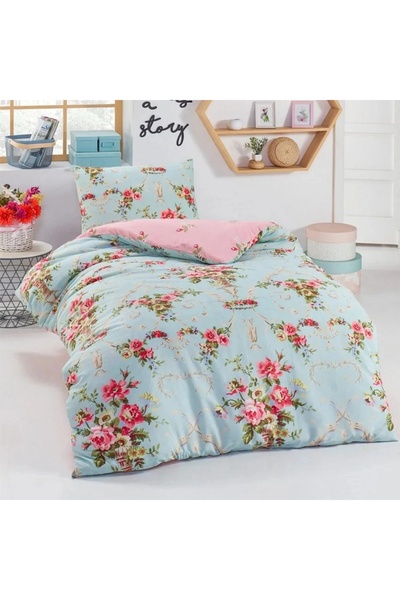 OEM Pillowcase set + pillowcase front, cotton, 140x200 cm + 50x70 cm, blue/pink