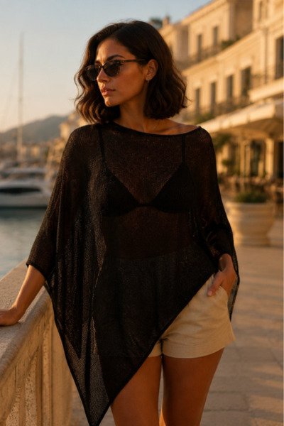 KENZA'A TRİKO Transparent Pareo Poncho Summer Beach Top