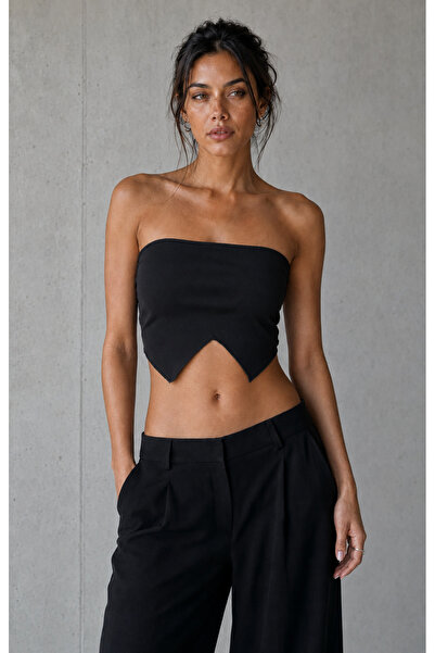 Rokka Moda Straplez Çift Uç Detaylı Esnek Crop Top