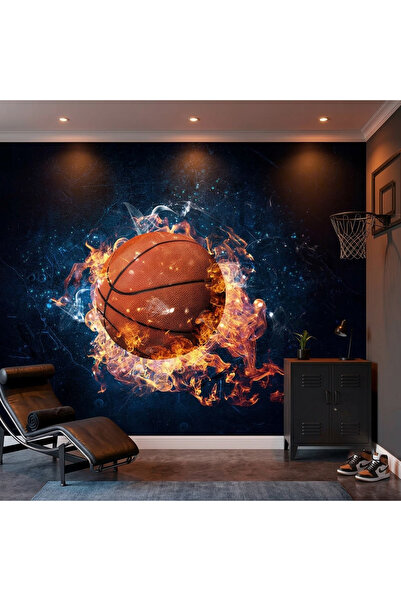 DecorDrive Alevler İçinde Basketbol Topu Manzaralı Duvar Kağıdı