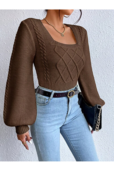 SAYZEN Chest Collar Balloon Sleeve Braided Knitwear Sweater