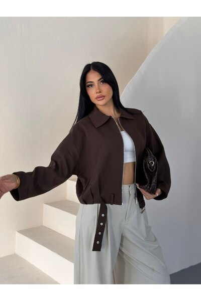 VESS MODA Ženska sezonska bomber jakna sa detaljnim tkanim pojasom