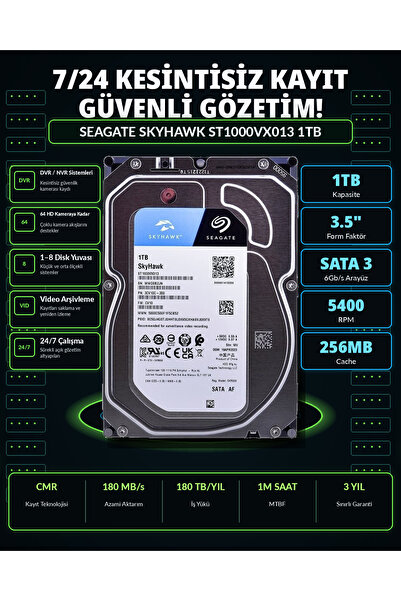 DİSK BANK 1 TB SKYHAWK 3.5 İnç ST1000VX013 Kamera, DVR ve NVR Kayıt Sistemi D...