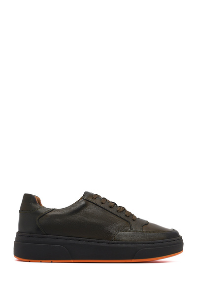 Derimod Men's Khaki Lace-Up Thick Sole Leather Sneaker Wm740003Dv