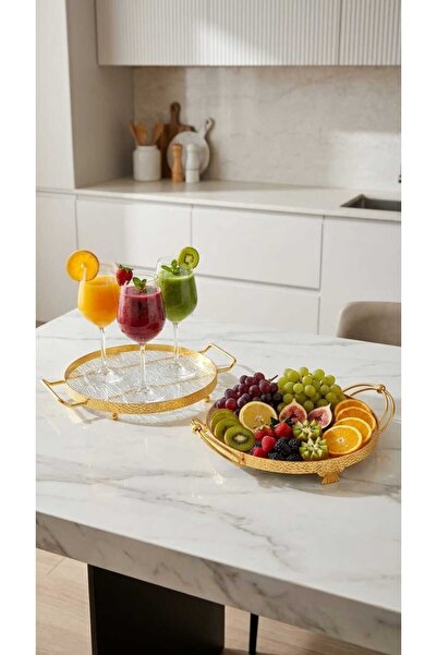 Generic *Luxury Metal Serving Tray Set of 2* Elegant Gold Design for Entertai...