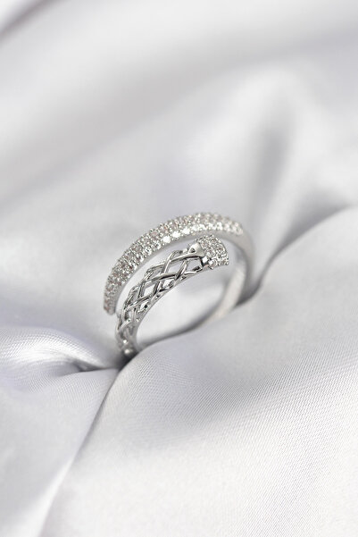 DMR Elegance Silver Color Zircon Stone Spiral Women's Ring