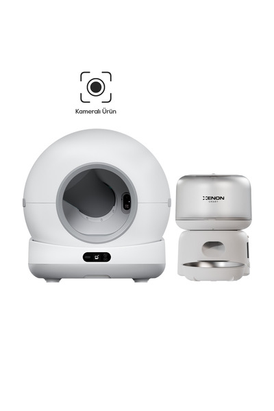 Xenon Smart Kameralı Kedi Tuvaleti ve Mama Kabı 2'li Set | WiFi, 1080p, 72L O...
