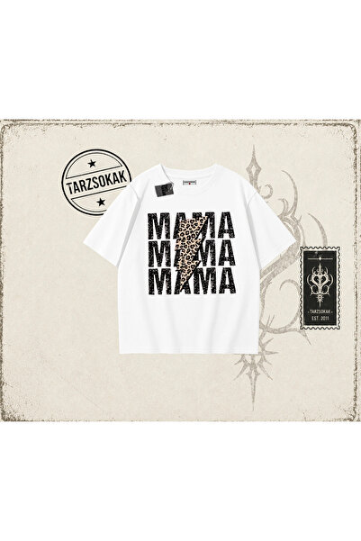 Tarzsokak Kadın MamaMama Oversize Unisex Tişört Beyaz