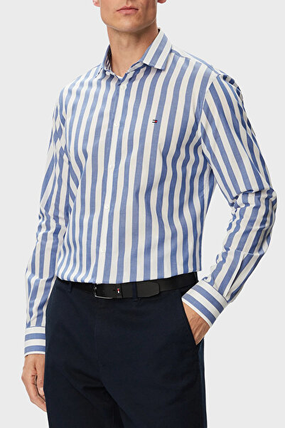 Tommy Hilfiger % 100 Pamuk Regular Fit Çizgili Gömlek Erkek GÖMLEK MW0MW43757...