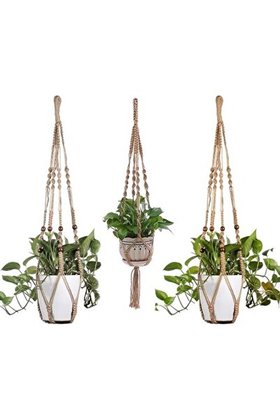 Morvena Picks Set de 3 umerase macramé pentru plante cu funie de bumbac pentr...